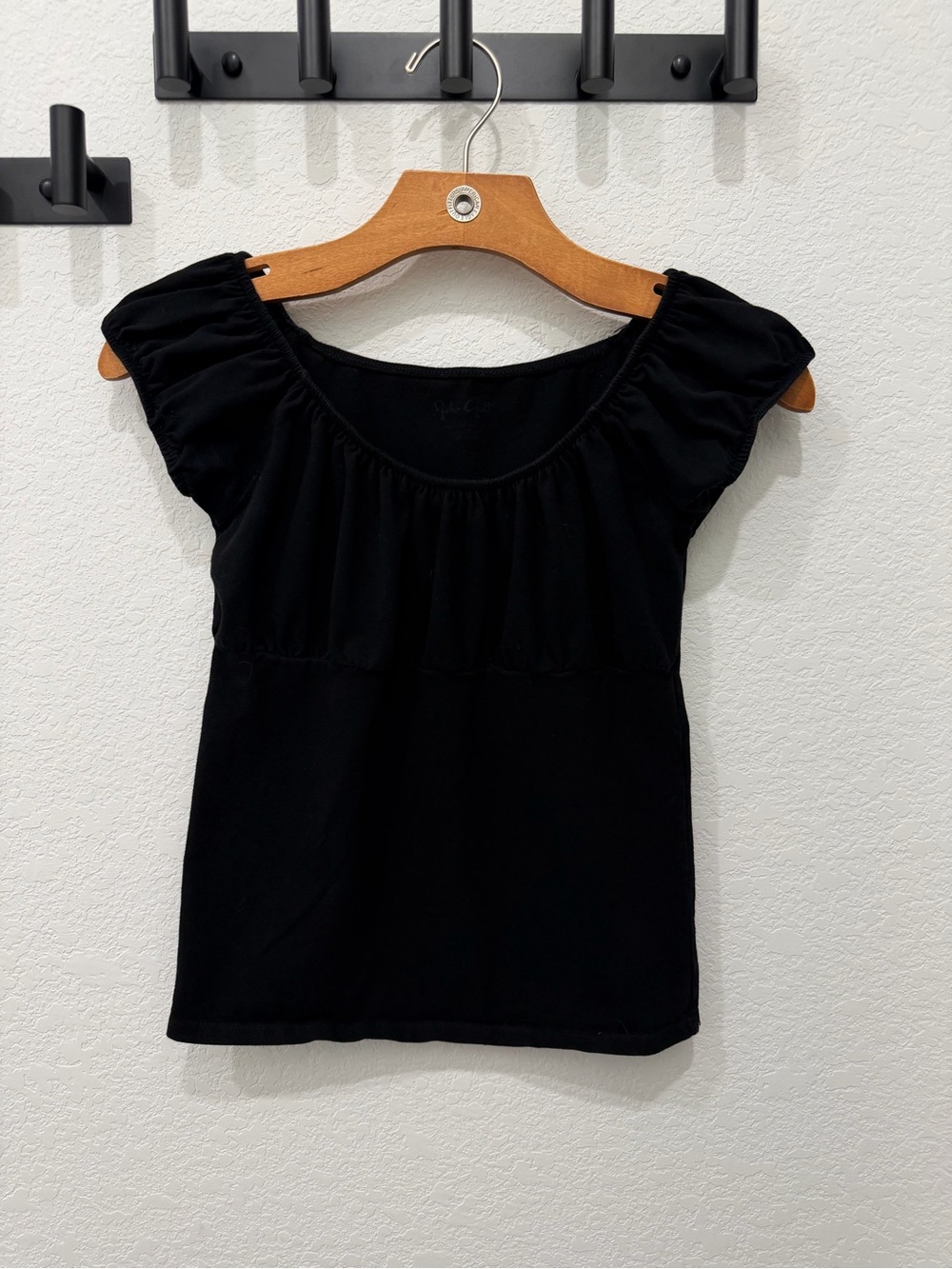 Black Ruched Sleeve Top